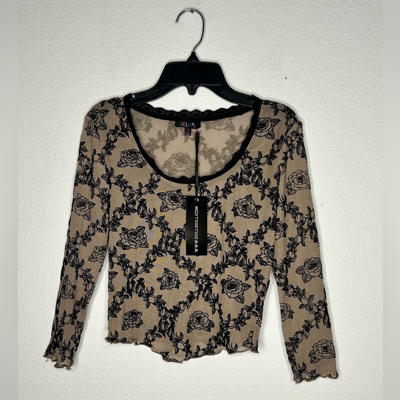 Delias Nude and Black Detailed Sheer Top Size XS - Picture 1 of 3